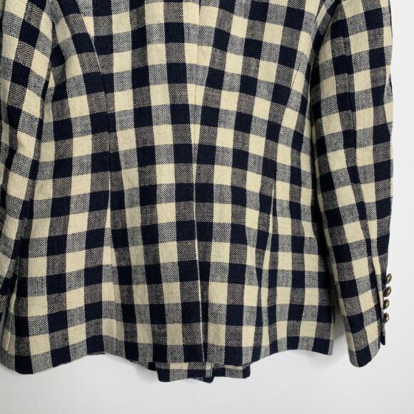 Smythe Women's Double Breasted Min Plaid Blazer Navy Check Size 6 - Picture 10 of 14